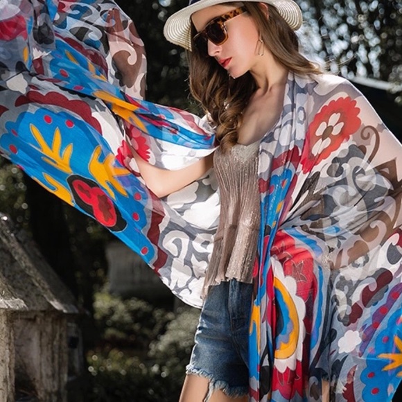 100% Silk XXL Boho / Bohemian Scarf Wrap Pareo - Picture 3 of 8